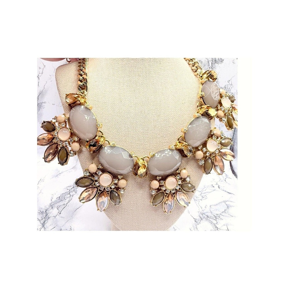 Blush Champagne Glass Crystal Floral Bib Statement Necklace 18–20"
